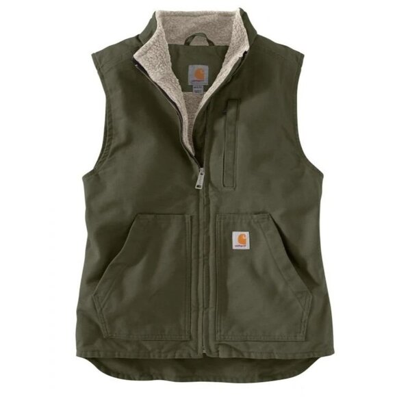 Carhartt Sandstone Washed Duck Sherpa Lined Vest Size Medium Green - Picture 14 of 17
